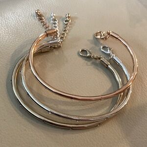 NWOT - Tri-Colour Crystal Pave Set Bangle Trio (White/Silver/Rose Plated)